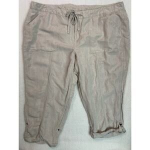 Lane Bryant Pants Women’s Size‎ 22-24 Linen Blend Color Tan Roll Tab Cropped